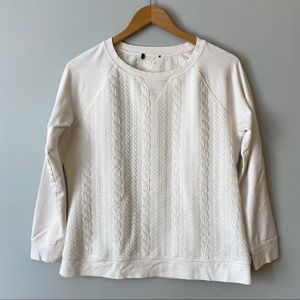 Women’s Cream/ white Crewneck textured sweatshirt with faux cable knit detail- M